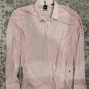 New Boss Men's Pink and White Dress Shirt
